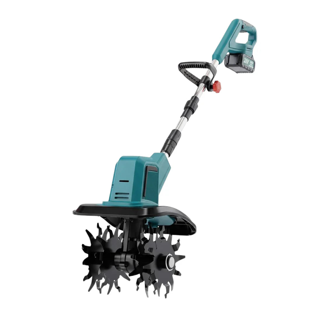Cultivador Elétrico Terrox Sem Fio Com Lâminas de Aço Inoxidável e Bateria Dupla + BRINDE: Kit 10 Ferramentas