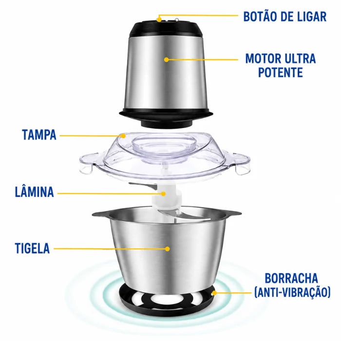 Triturador Elétrico ChefPro 2L Bivolt + Tábua de Madeira Grátis