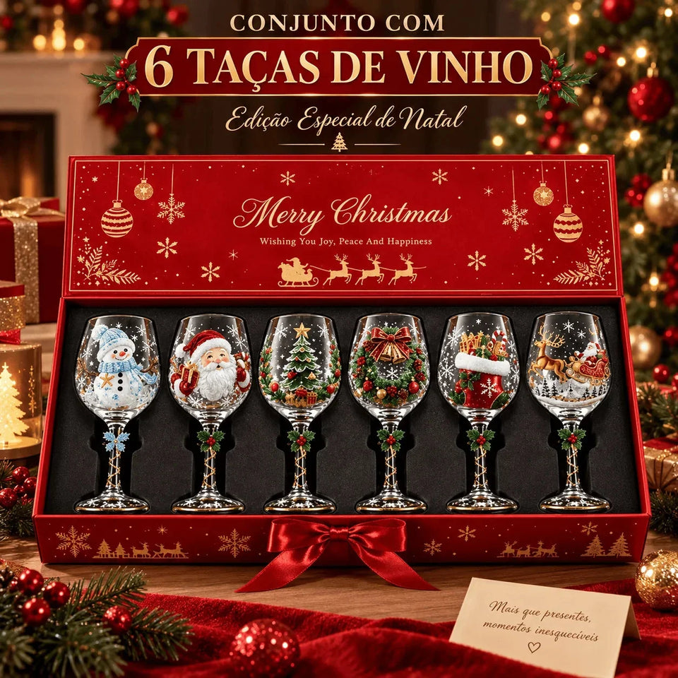 Conjunto de Taças de Vinho Especial de Natal | Vidro 3D Natalinas