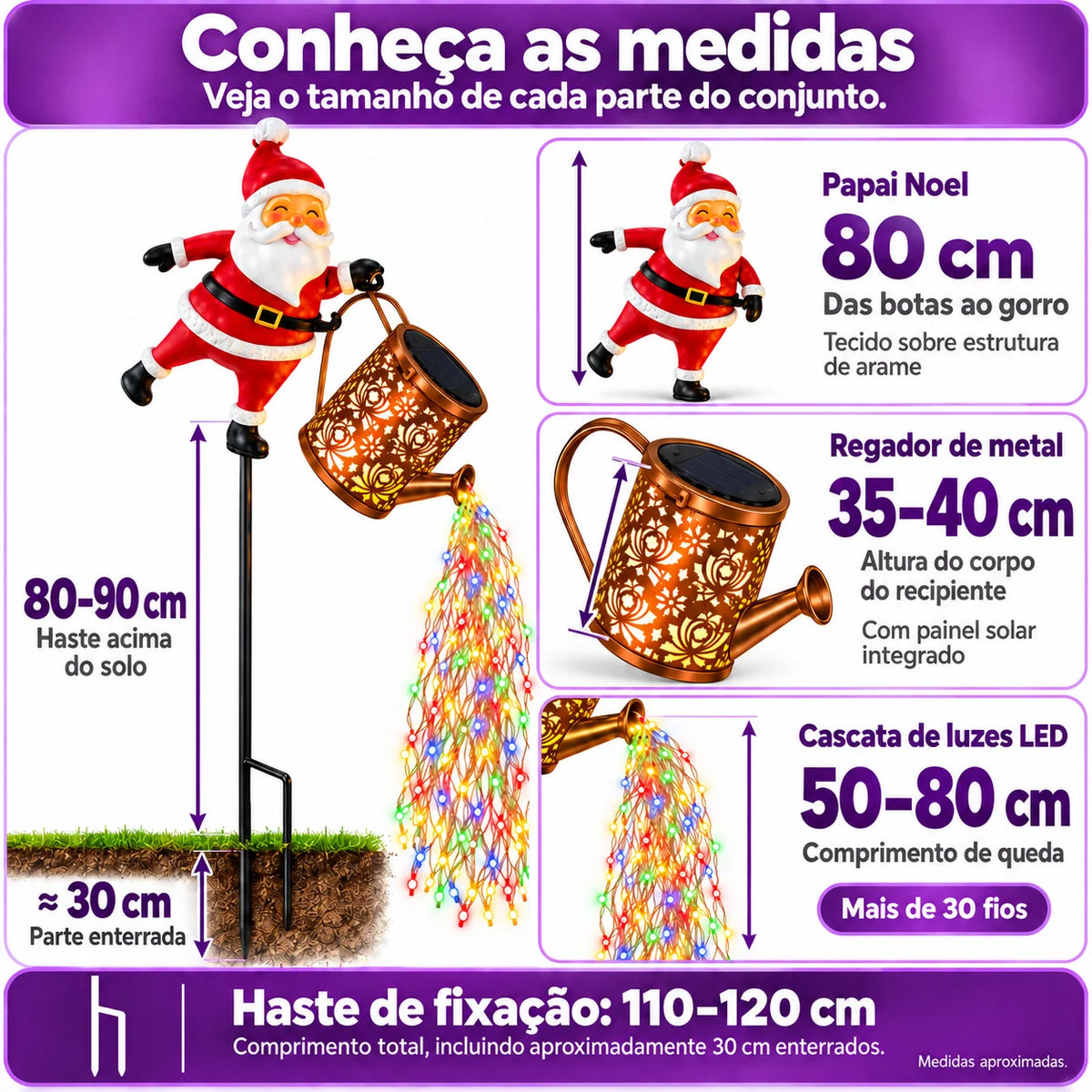 Luminária Solar de Jardim de Papai Noel com Regador