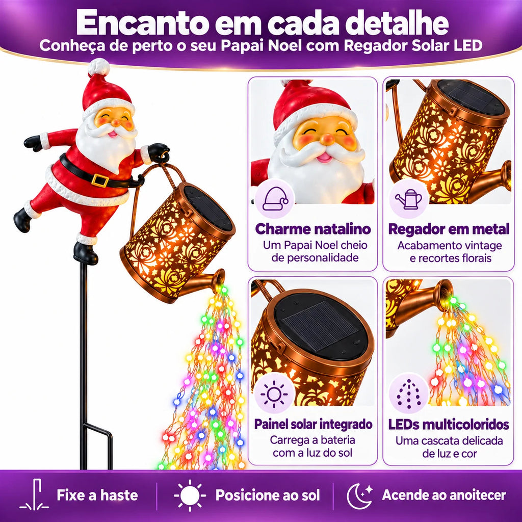 Luminária Solar de Jardim de Papai Noel com Regador