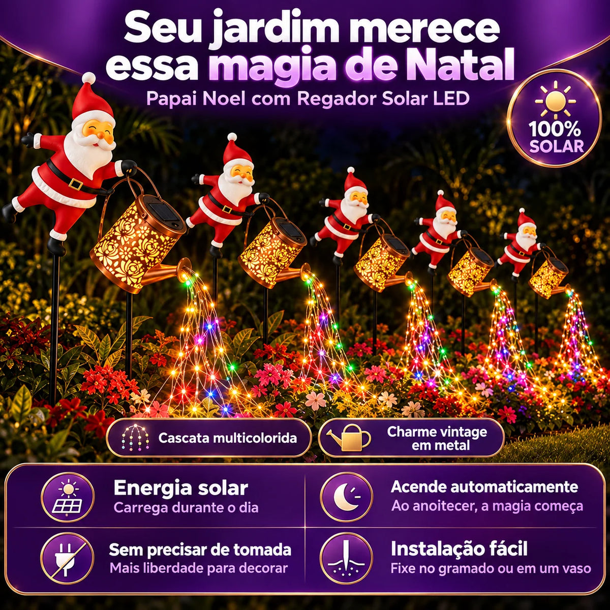 Luminária Solar de Jardim de Papai Noel com Regador