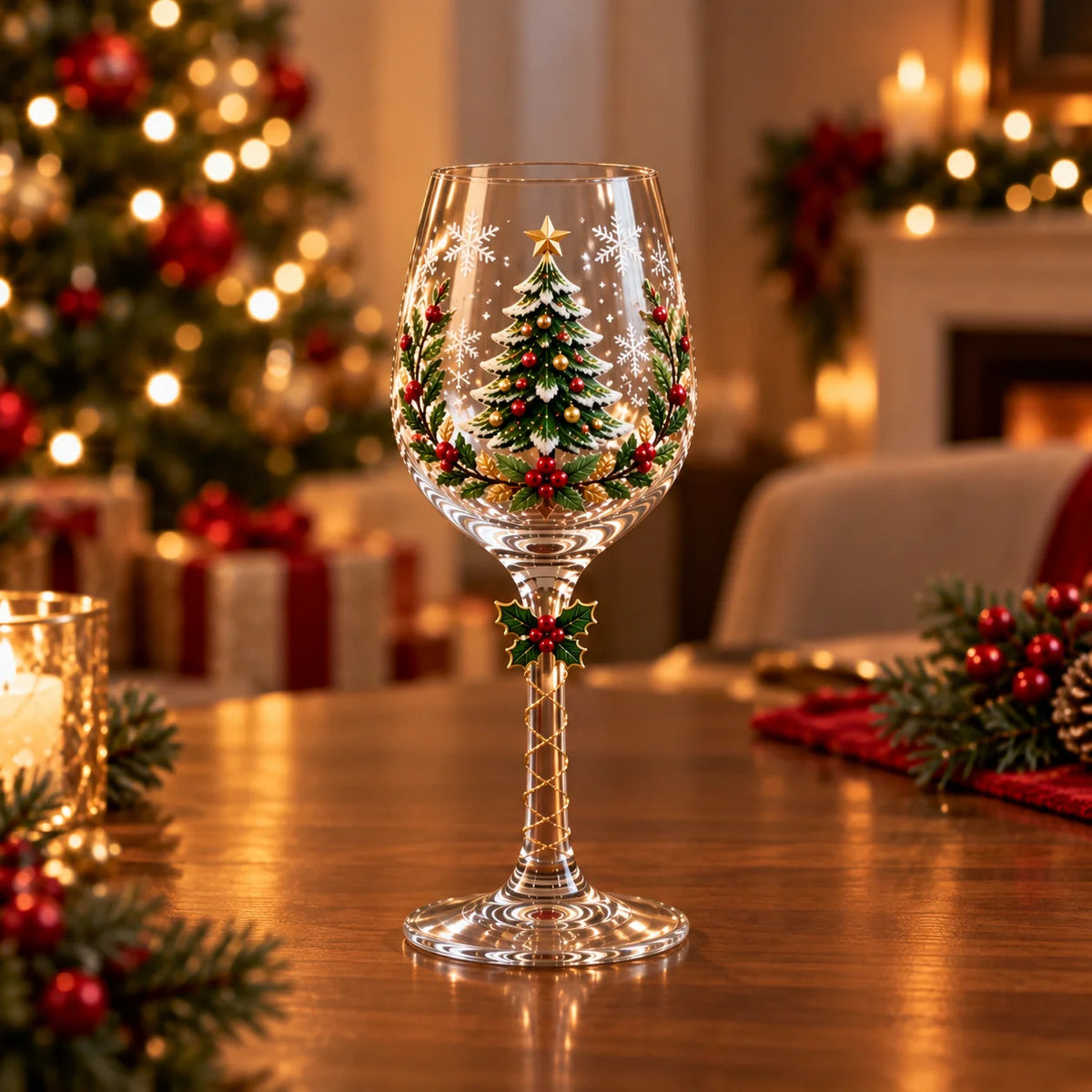 Conjunto de Taças de Vinho Especial de Natal | Vidro 3D Natalinas