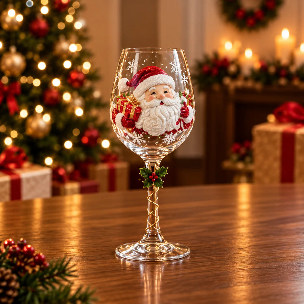 Conjunto de Taças de Vinho Especial de Natal | Vidro 3D Natalinas